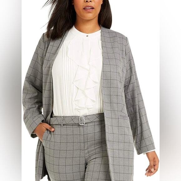 Calvin Klein Collarless Plaid Topper Lined Jacket Blazer Size 18W NWT - Picture 1 of 11
